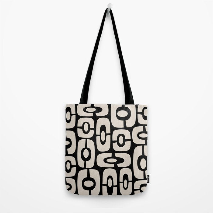Mid Century Modern Cosmic Abstract 364 Black and Linen White Tote Bag Gallery Image 2