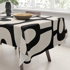 Mid Century Modern Cosmic Abstract 364 Black and Linen White Tablecloth Gallery Image 3