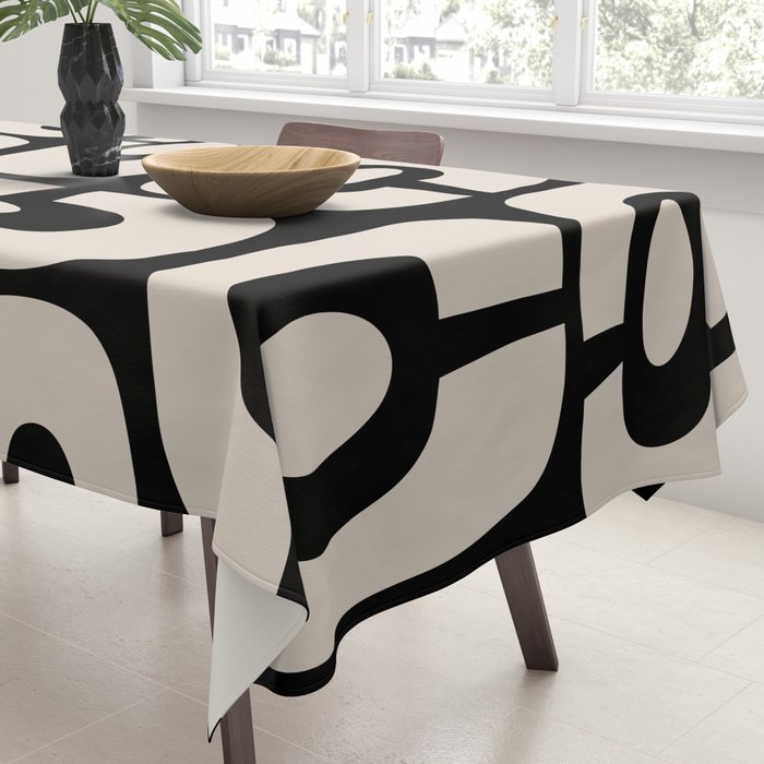 Mid Century Modern Cosmic Abstract 364 Black and Linen White Tablecloth Gallery Image 3