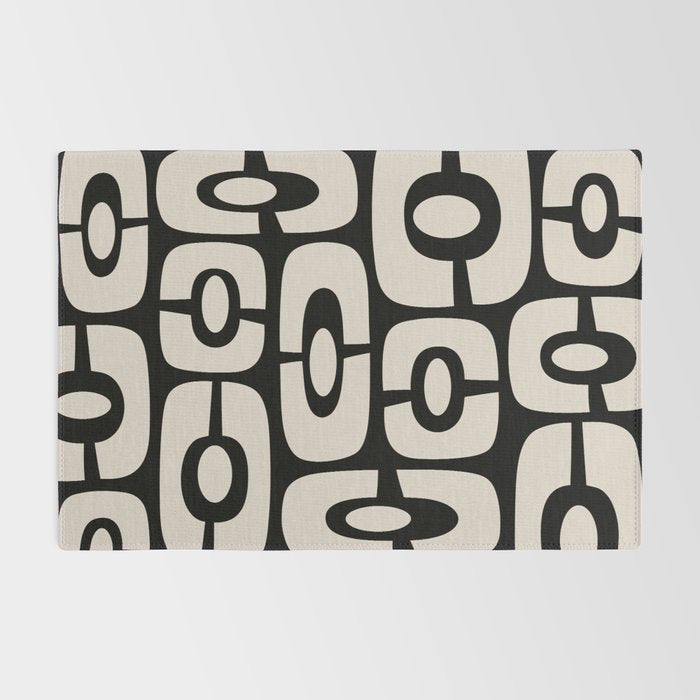 Mid Century Modern Cosmic Abstract 364 Black and Linen White Rug Gallery Image 2