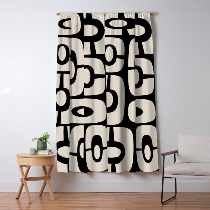 Mid Century Modern Cosmic Abstract 364 Black and Linen White Window Curtain Gallery Image 5