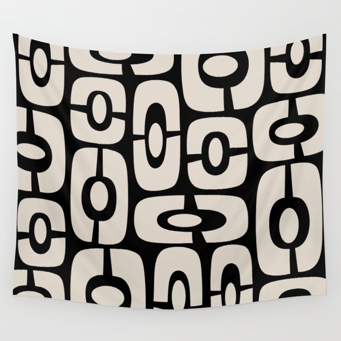 Mid Century Modern Cosmic Abstract 364 Black and Linen White Wall Tapestry Gallery Image 4