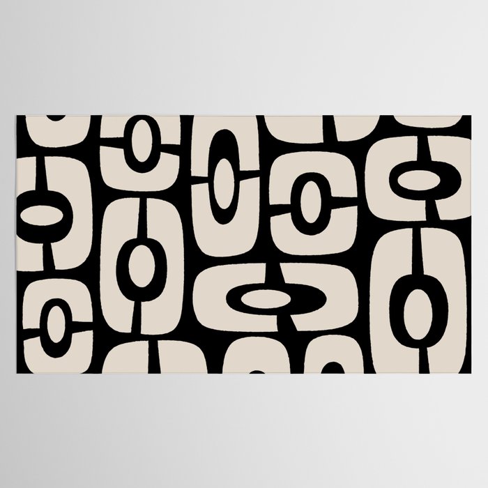 Mid Century Modern Cosmic Abstract 364 Black and Linen White Tablecloth Gallery Image 2