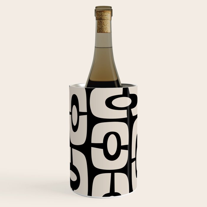 Mid Century Modern Cosmic Abstract 364 Black and Linen White Wine Chiller Gallery Image 2