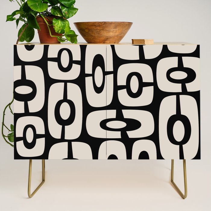 Mid Century Modern Cosmic Abstract 364 Black and Linen White Credenza Gallery Image 1
