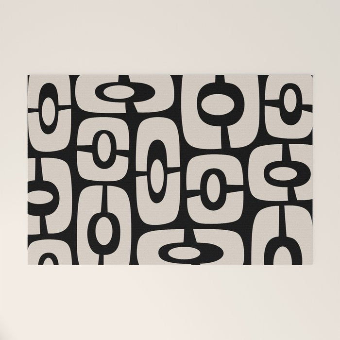 Mid Century Modern Cosmic Abstract 364 Black and Linen White Welcome Mat Gallery Image 1