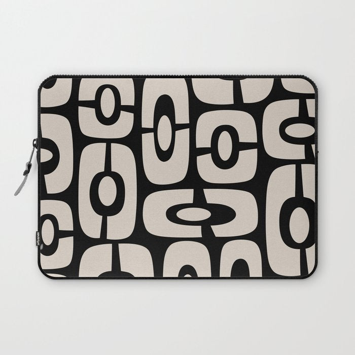 Mid Century Modern Cosmic Abstract 364 Black and Linen White Laptop Sleeve Gallery Image 1