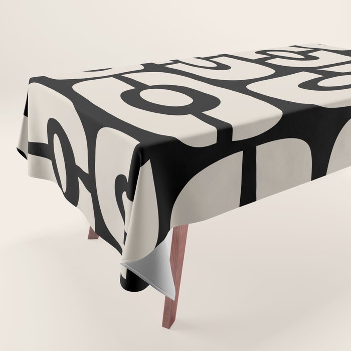 Mid Century Modern Cosmic Abstract 364 Black and Linen White Tablecloth Gallery Image 1