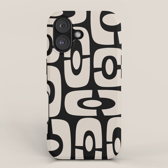 Mid Century Modern Cosmic Abstract 364 Black and Linen White iPhone Case Gallery Image 1