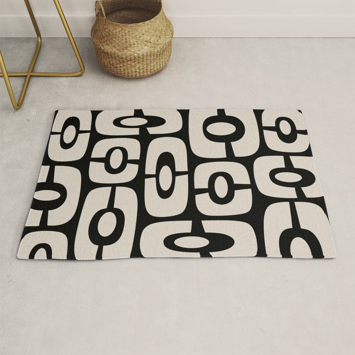 Mid Century Modern Cosmic Abstract 364 Black and Linen White Rug Gallery Image 1