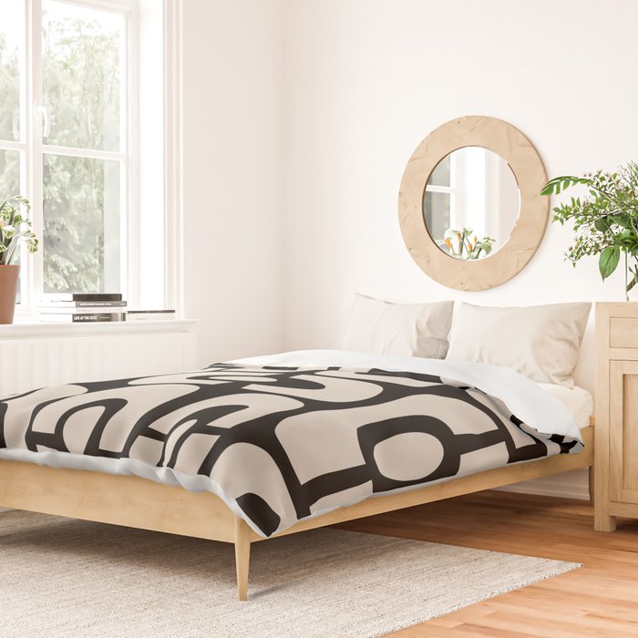 Mid Century Modern Cosmic Abstract 364 Black and Linen White Duvet Cover Gallery Image 2