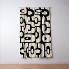 Mid Century Modern Cosmic Abstract 364 Black and Linen White Window Curtain Gallery Image 3