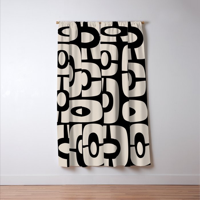 Mid Century Modern Cosmic Abstract 364 Black and Linen White Window Curtain Gallery Image 3