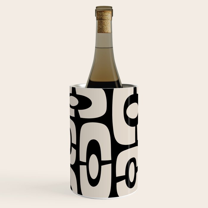 Mid Century Modern Cosmic Abstract 364 Black and Linen White Wine Chiller Gallery Image 1