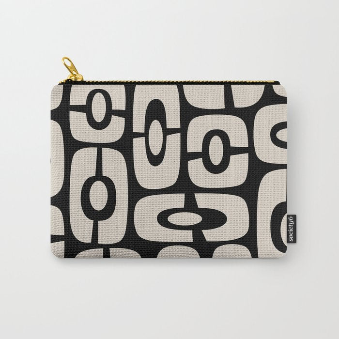 Mid Century Modern Cosmic Abstract 364 Black and Linen White Carry All Pouch Gallery Image 1