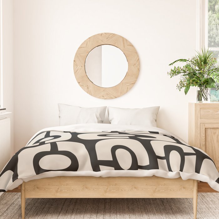 Mid Century Modern Cosmic Abstract 364 Black and Linen White Duvet Cover Gallery Image 3