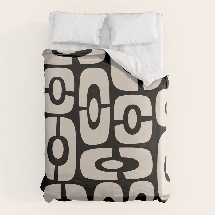 Mid Century Modern Cosmic Abstract 364 Black and Linen White Duvet Cover Gallery Image 1