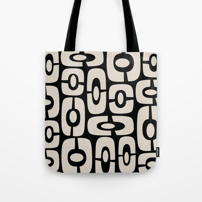 Mid Century Modern Cosmic Abstract 364 Black and Linen White Tote Bag Gallery Image 1