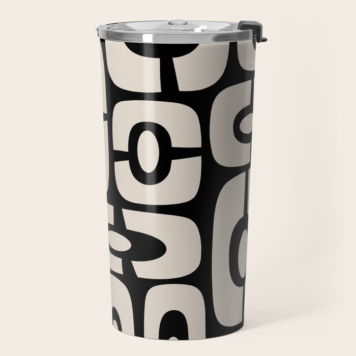 Mid Century Modern Cosmic Abstract 364 Black and Linen White Travel Mug Gallery Image 2