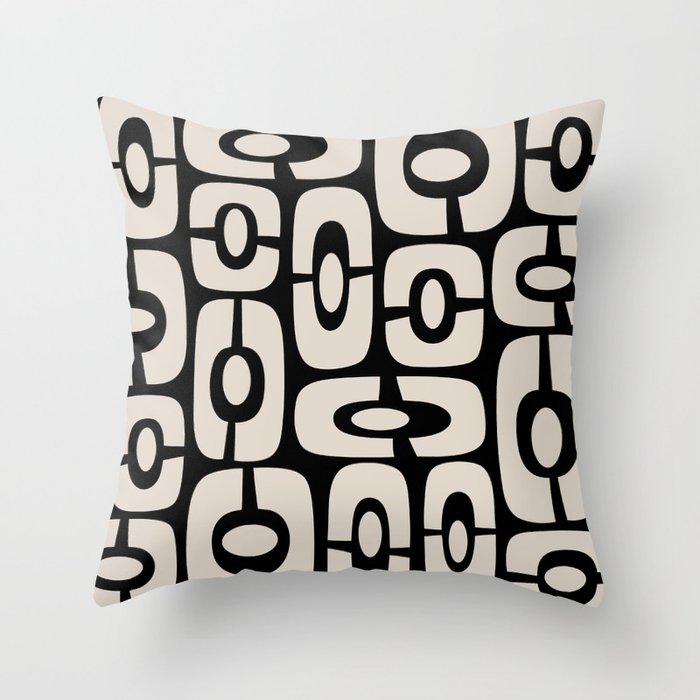 Mid Century Modern Cosmic Abstract 364 Black and Linen White Throw Pillow Gallery Image 1