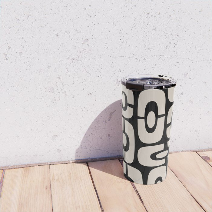 Mid Century Modern Cosmic Abstract 364 Black and Linen White Travel Mug Gallery Image 4