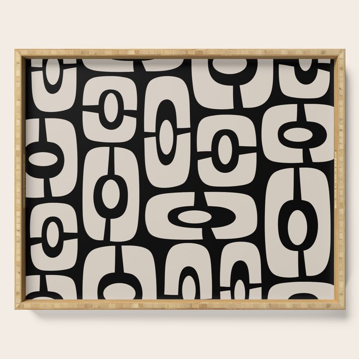 Mid Century Modern Cosmic Abstract 364 Black and Linen White Serving Tray Gallery Image 1