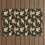 Origami metallic dragon friends // black background golden fantasy animals Outdoor Rug Gallery Image 1