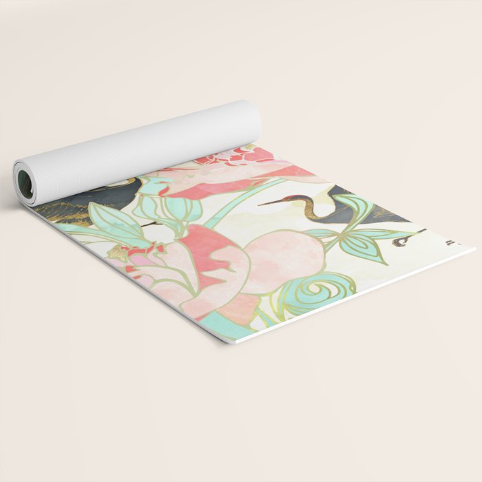 Floral Cranes Yoga Mat Gallery Image 2