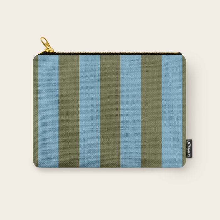 Air Blue Olive Stripes - Cozy Heirloom Carry All Pouch Gallery Image 1