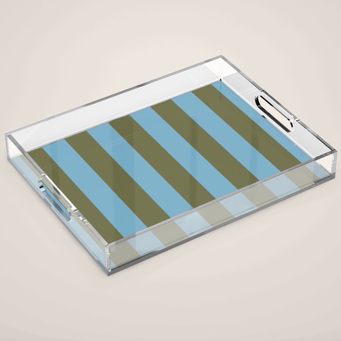 Air Blue Olive Stripes - Cozy Heirloom Acrylic Tray Gallery Image 1