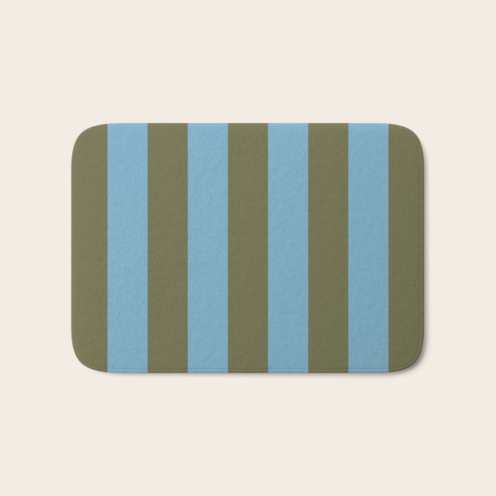 Air Blue Olive Stripes - Cozy Heirloom Bath Mat Gallery Image 1