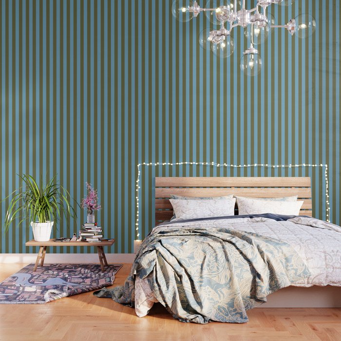 Air Blue Olive Stripes - Cozy Heirloom Wallpaper Gallery Image 1