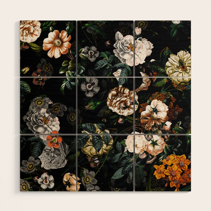 Floral Night Garden Wood Wall Art Gallery Image 1