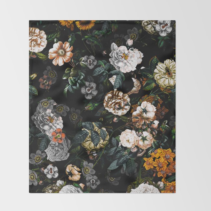 Floral Night Garden Throw Blanket Gallery Image 2