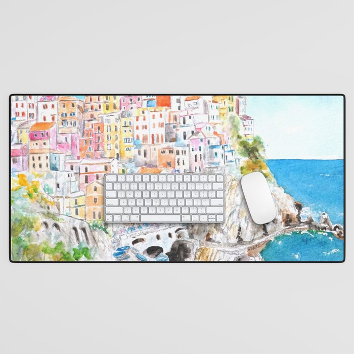 Italy Cinque Terre watercolor painting Desk Mat Gallery Image 1