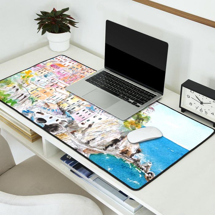 Italy Cinque Terre watercolor painting Desk Mat Gallery Image 2