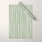 Organic Watercolor Striped Pattern in Sage Wrapping Paper Gallery Image 1