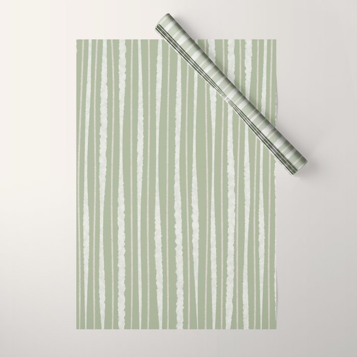Organic Watercolor Striped Pattern in Sage Wrapping Paper Gallery Image 1