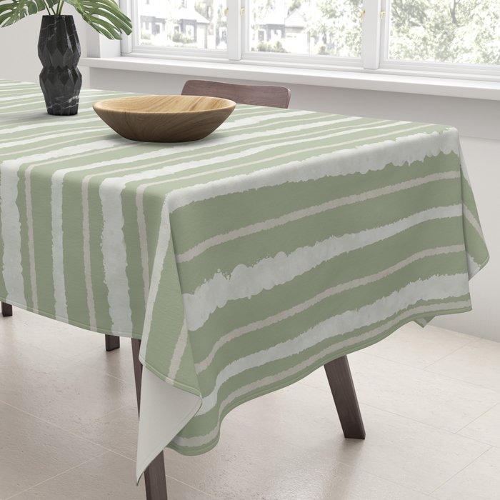 Organic Watercolor Striped Pattern in Sage Tablecloth Gallery Image 3