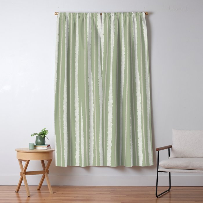 Organic Watercolor Striped Pattern in Sage Window Curtain Gallery Image 1