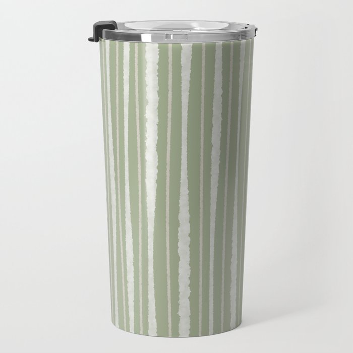 Organic Watercolor Striped Pattern in Sage Travel Mug Gallery Image 3