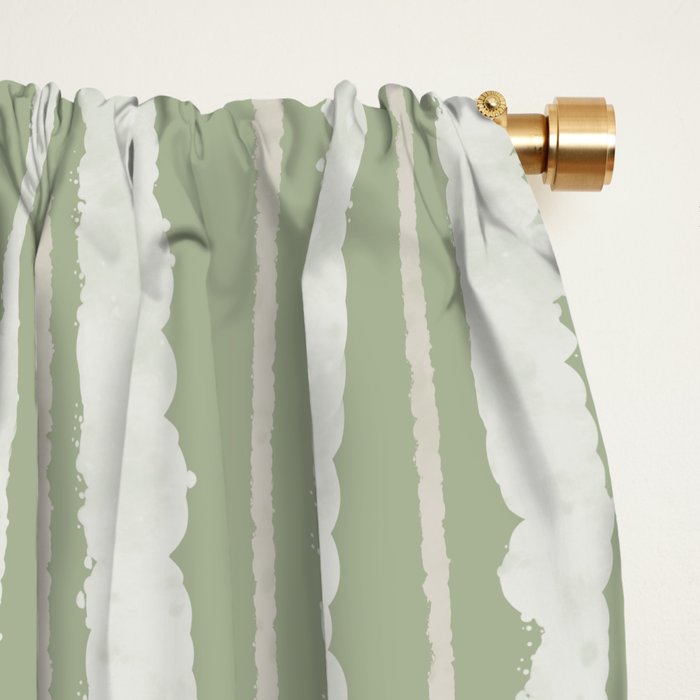 Organic Watercolor Striped Pattern in Sage Window Curtain Gallery Image 2
