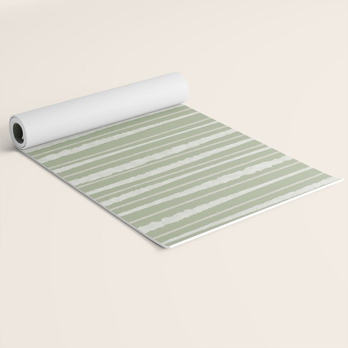 Organic Watercolor Striped Pattern in Sage Yoga Mat Gallery Image 2