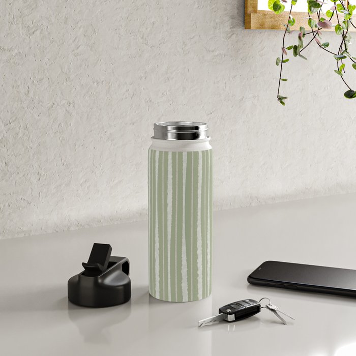 Organic Watercolor Striped Pattern in Sage Water Bottle Gallery Image 4