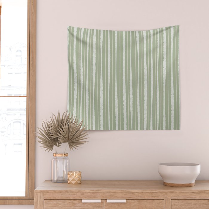 Organic Watercolor Striped Pattern in Sage Wall Tapestry Gallery Image 2