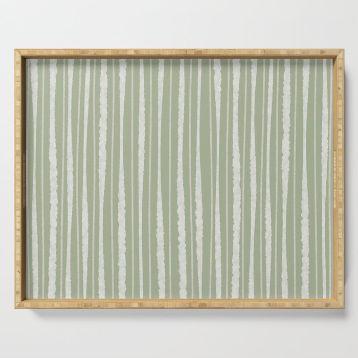 Organic Watercolor Striped Pattern in Sage Serving Tray Gallery Image 1