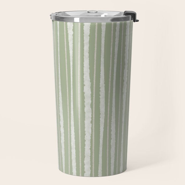 Organic Watercolor Striped Pattern in Sage Travel Mug Gallery Image 2