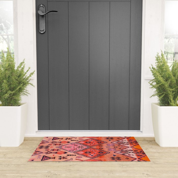 Bohemian Berber Orange Handmade Moroccan Fabric Texture Welcome Mat Gallery Image 3