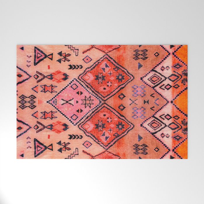 Bohemian Berber Orange Handmade Moroccan Fabric Texture Welcome Mat Gallery Image 1