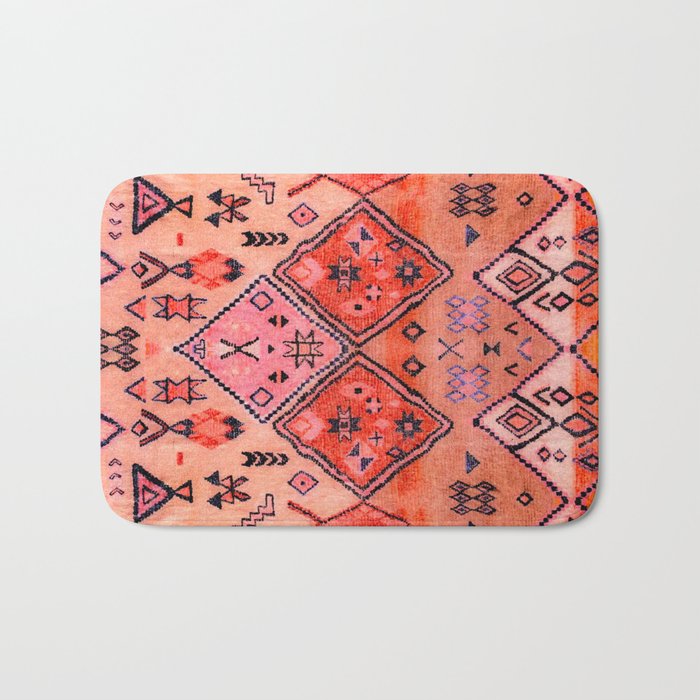 Bohemian Berber Orange Handmade Moroccan Fabric Texture Bath Mat Gallery Image 1